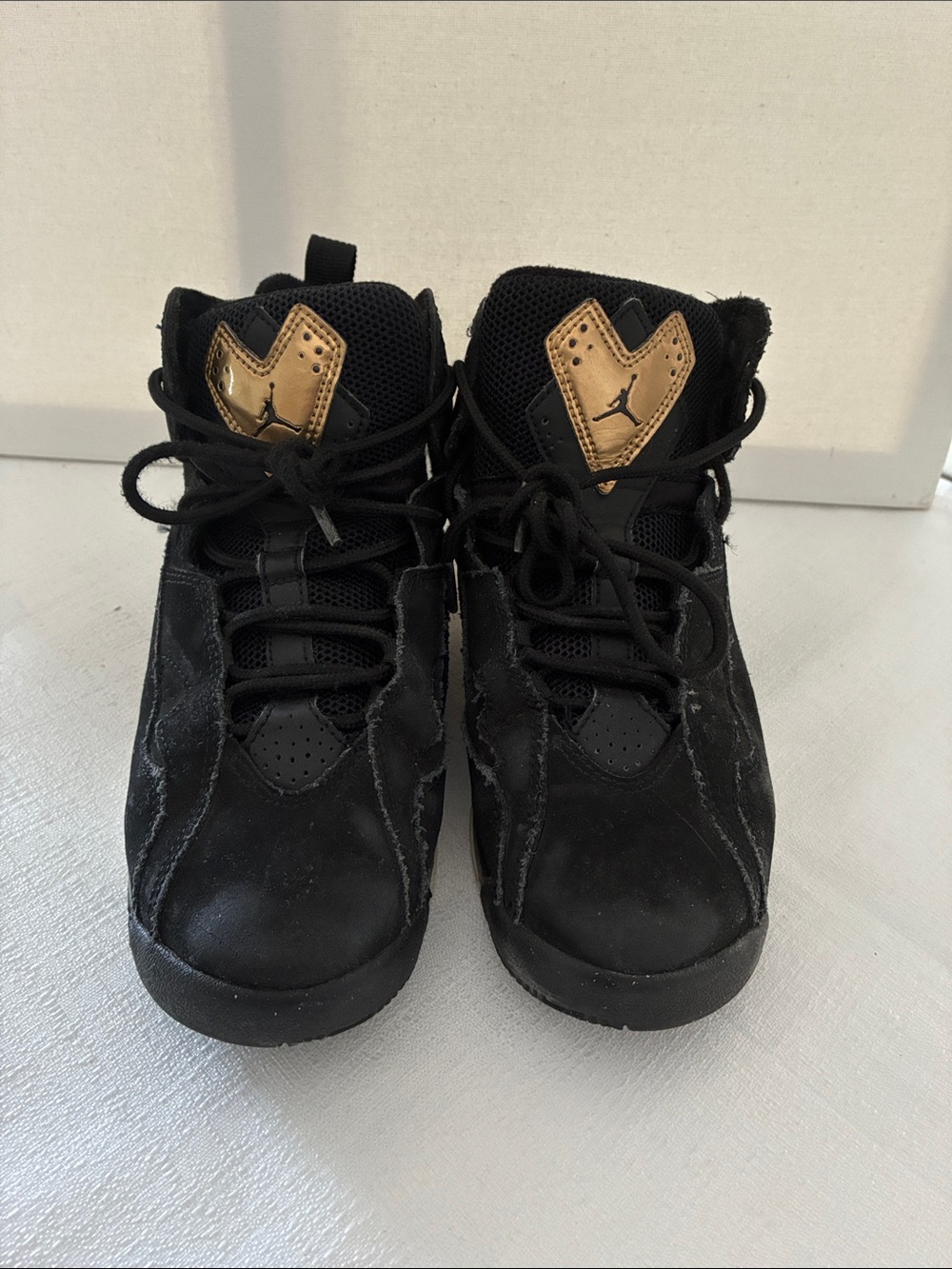 Jordan Kids Black and Gold High-Top Sneakers Youth Size 4Y